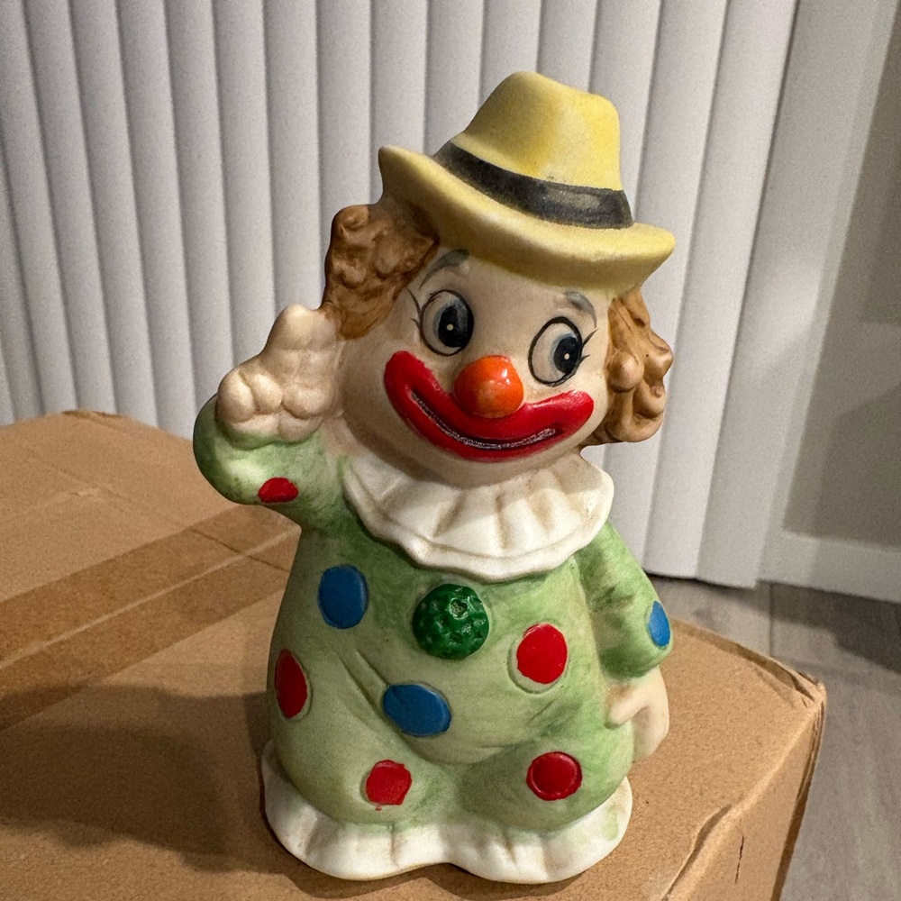 Vintage Enesco 1960's Happy Clown Porcelain Ceramic Bell 5"